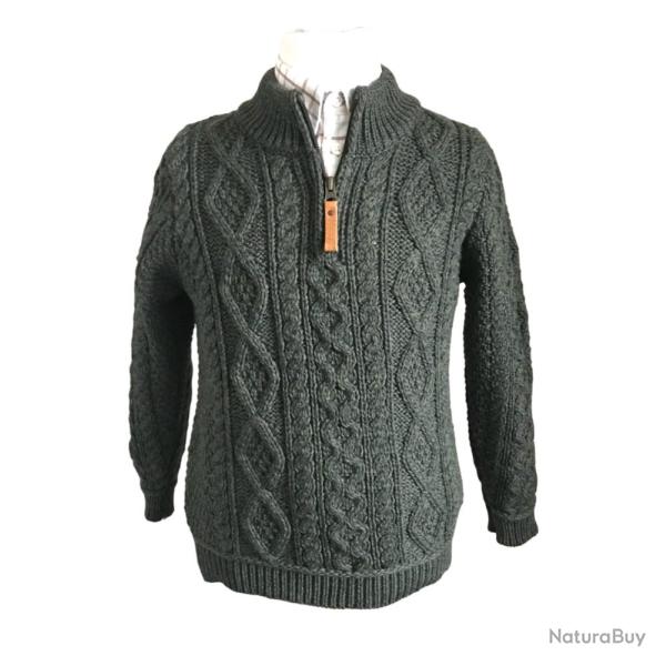 Pull Enfant Zipp� Vert For�t - Pure Laine M�rinos & Col Camionneur 2/3 ans