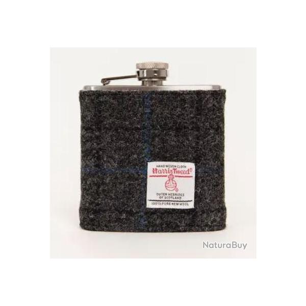 Flasque Harris Tweed - �tui avec coffret cadeau Gris fonc� � carreaux bleu