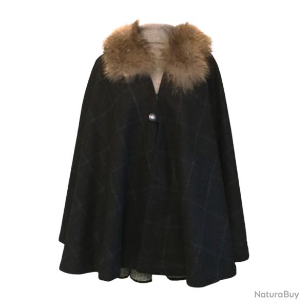 Cape Mahault - Tweed Gris � Carreaux Bleus �l�gance f�minine et allure d'apr�s-chasse - Fabrication 