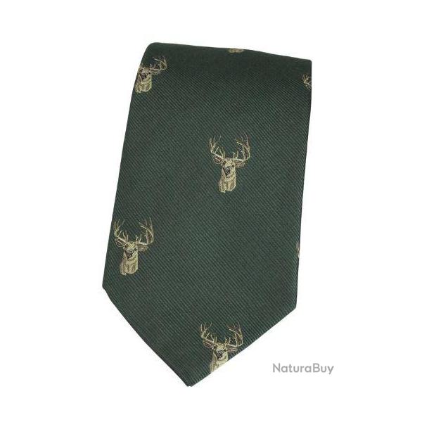 Cravate Verte - Cerf 100�%�soie tiss�e - fabriqu�e en Angleterre - style chasse chic
