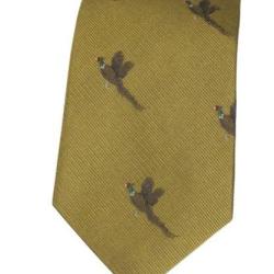 Cravate Or - Faisan 100&nbsp;% soie - fabriqu&eacute;e en Angleterre - style chasse chic