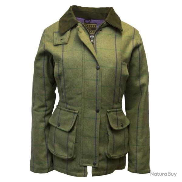 Manteau tweed femme Vert clair � carreaux prunes �l�gance r�tro et protection imperm�able