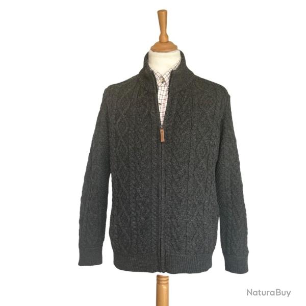 Gilet zipp� laine homme Gris anthracite 100 m�rinos irlandais style �l�gant fonctionnel