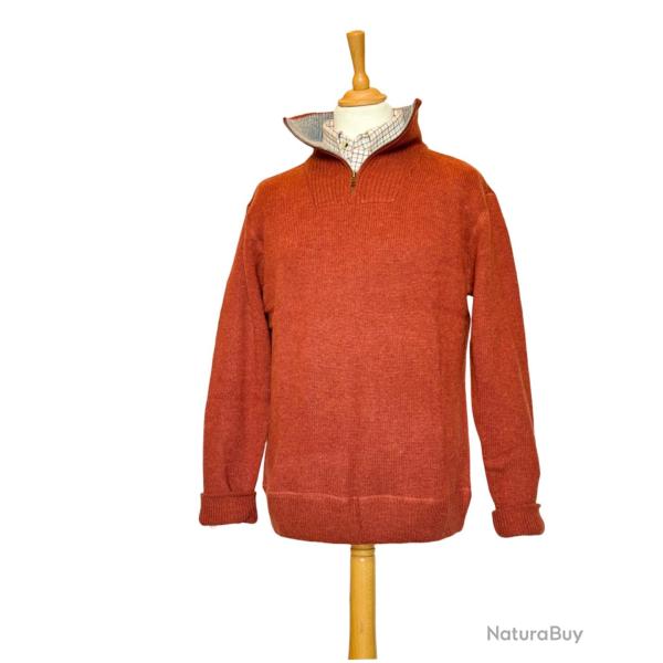 Pull tricot� orange zipp� Homme 100 laine m�rinos tricot� en Irlande