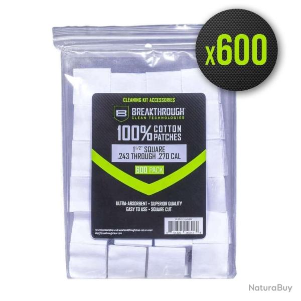600 patchs de nettoyage en coton calibr�s pour du cal. .243 au cal. .270. - Breakthrough