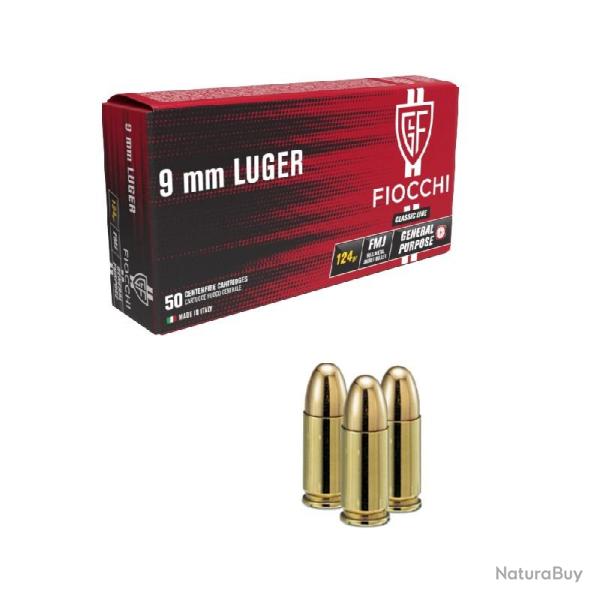 Cartouches FIOCCHI cal. 9x19 FMJ 124gr - Bo�te de 50