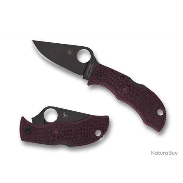 Spyderco Manbug Burgundy Sprint Run - Couteau Compact 5 cm Micro-Melt PD#1, Lame Lisse TiNitride