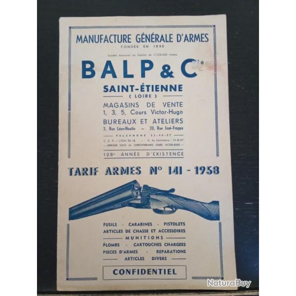 Petit catalogue manufacture g�n�rale d'armes BALP & Compagnie Saint-�tienne n�141 de 1958