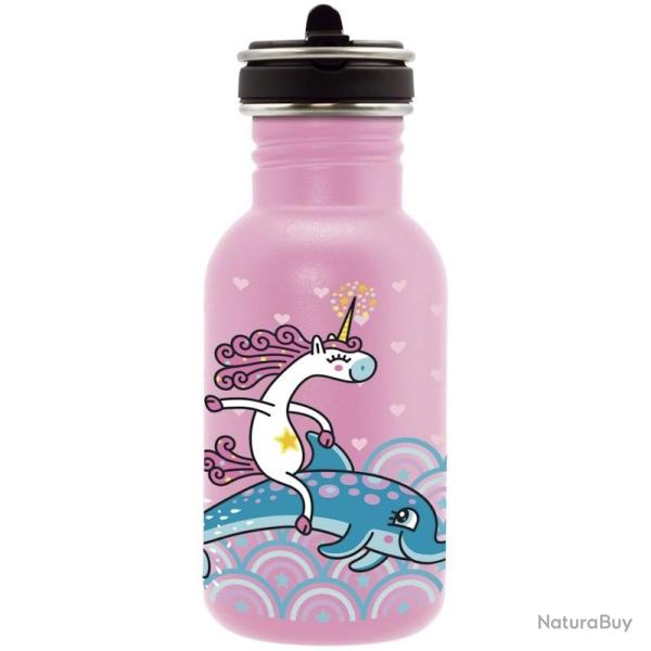 Gourde inox enfant Laken Basic Steel 0,5L rose avec bouchon Flow