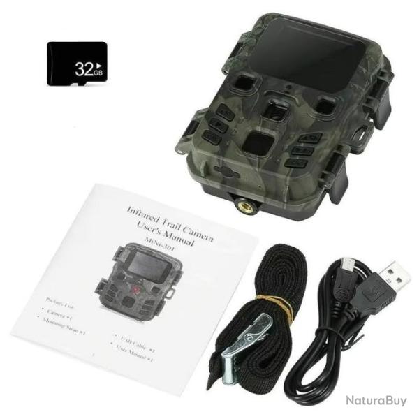 Camra Chasse 24MP Carte Mmoire 32 Go *Enchre* tanche Vision Nocturne Incluse cran LCD