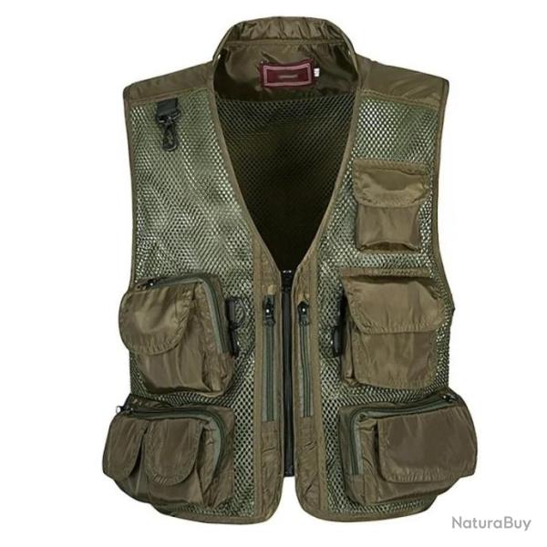 Gilet de chasse respirant en mesh fermeture �clair - Vert