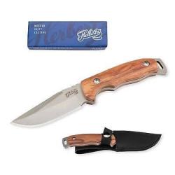 Herbertz HE55012 - Couteau &agrave; lame fixe - lame inox 9 cm, manche bois d'olivier, &eacute;tui cuir