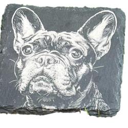 Dessous de verre carr&eacute; x8 en ardoise de 10 cm bouledogue fran&ccedil;ais