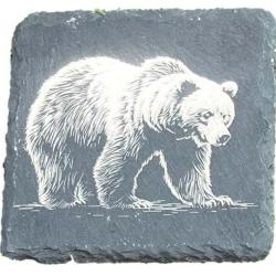 Dessous de verre carr&eacute; en ardoise de 10 cm ours