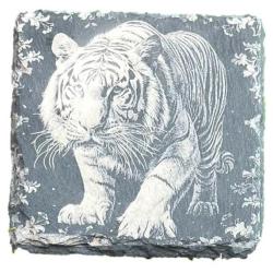 Dessous de verre carr&eacute; x8 en ardoise de 10 cm tigre
