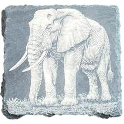 Dessous de verre carr&eacute; en ardoise de 10 cm &eacute;l&eacute;phant