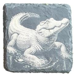 Dessous de verre carr&eacute; en ardoise de 10 cm crocodile