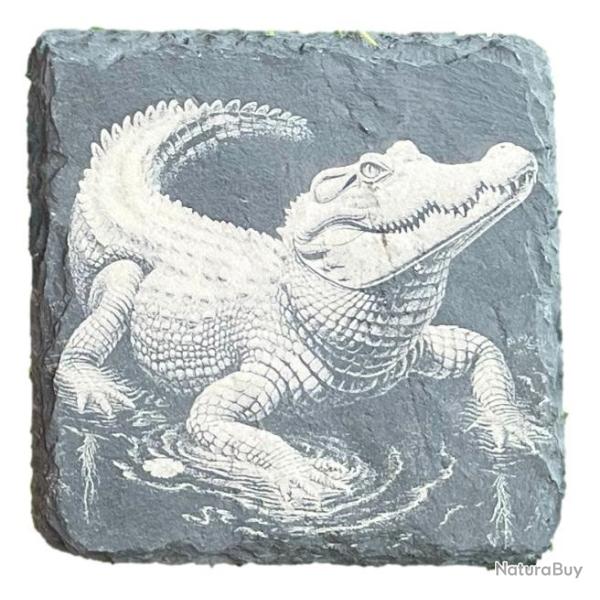 Dessous de verre carr� en ardoise de 10 cm crocodile