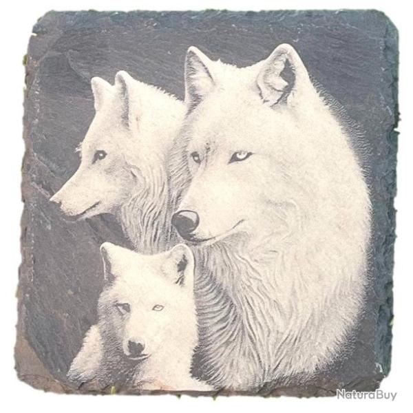 Dessous de verre carr� en ardoise de 10 cm famille de loup