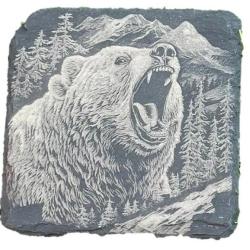 Dessous de verre carr&eacute; x6 en ardoise de 10 cm t&ecirc;te d'ours