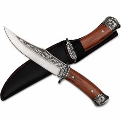 Couteau Russe manche bois de rose lame sculpt&eacute;e