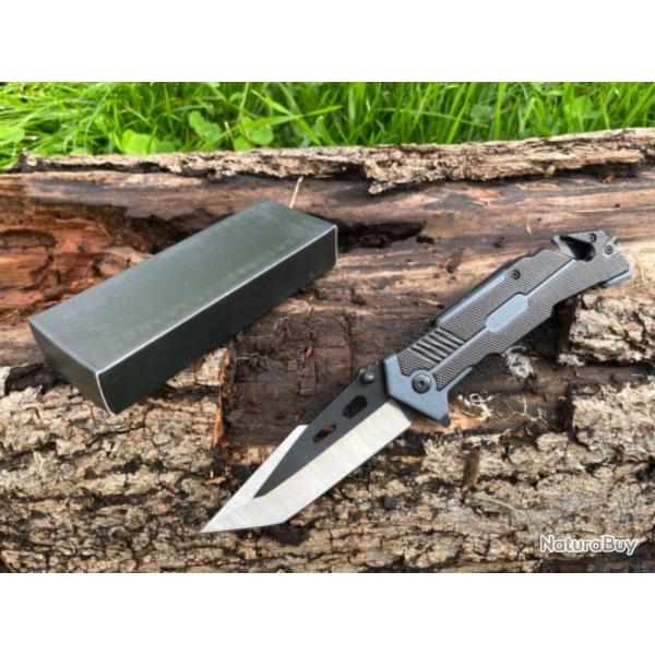 Couteau ouverture assist�e lame tanto acier/aluminium multifonctions gris