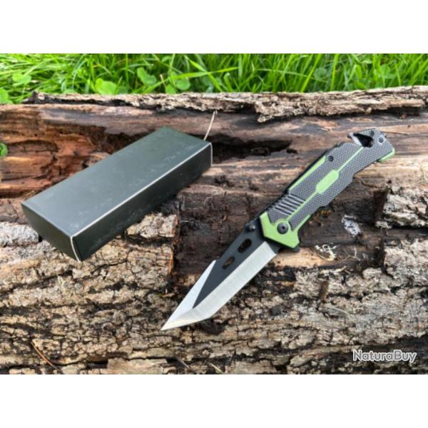 Couteau ouverture assist�e lame tanto acier/aluminium multifonctions vert