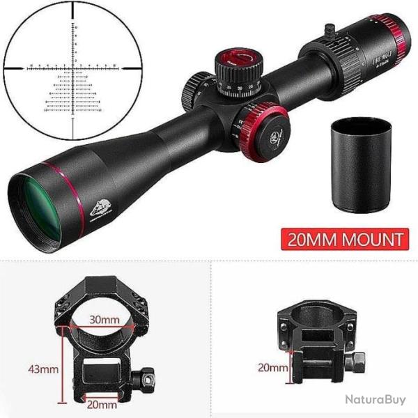 Lunette de vis�e QZ 4-16x44 FFP Colliers Rail 20MM R�ticule FFP Paresoleil Tir Tactique Fire Wolf