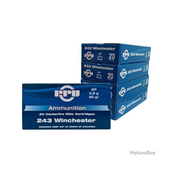 Munitions PARTIZAN calibre 243 Win Softpoint 90gr - 5.8g x100 