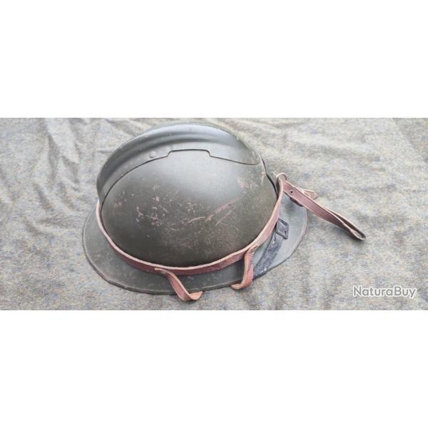 Casque Adrian Dfense Passive Rare Porte casque cuir WW2 39-45 Militaria