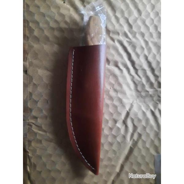 Couteau Tactical Urban Dague Lame Acier Carbone 1055 Black Manche Bois Etui Cuir Fabr Artisanale