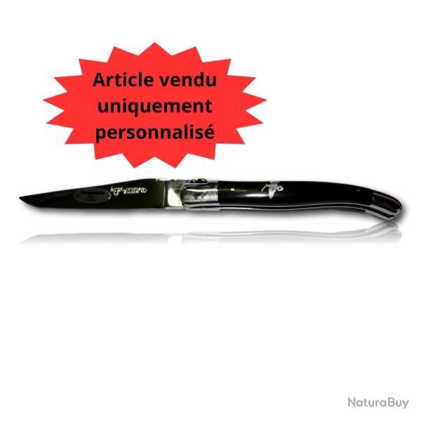 Couteau Laguiole en Aubrac Eb�ne avec incrustation B�casse en �tain Lame de 12 cm � personnaliser
