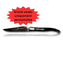 Couteau Laguiole en Aubrac Eb&egrave;ne avec incrustation Lys en &eacute;tain Lame de 12 cm &agrave; personnaliser