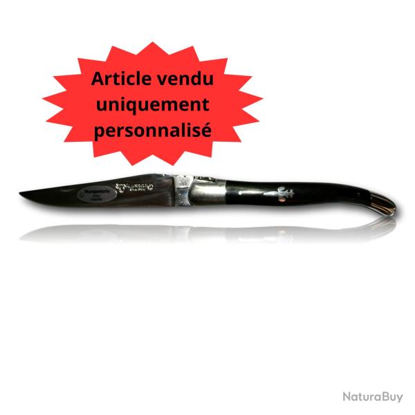 Couteau Laguiole en Aubrac Eb�ne avec incrustation Lys en �tain Lame de 12 cm � personnaliser