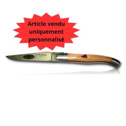 Couteau Laguiole en Aubrac Gen&eacute;vrier avec incrustation Raisin en marqueterie Lame de 12 cm &agrave; personn