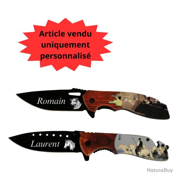 Lot de deux couteaux Carmargue Chevaux et Taureaux � graver