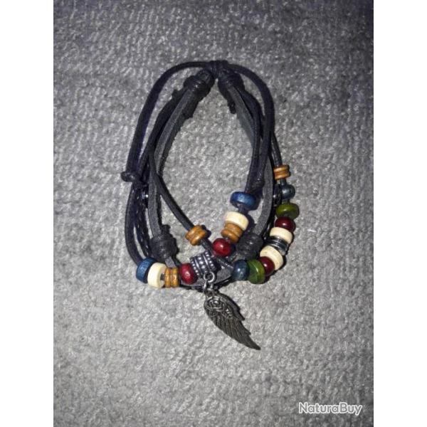 Chasse Pcheur Nature Aventure Bracelet de BIKER Rares faits main artisanat folk ART cuir et perles