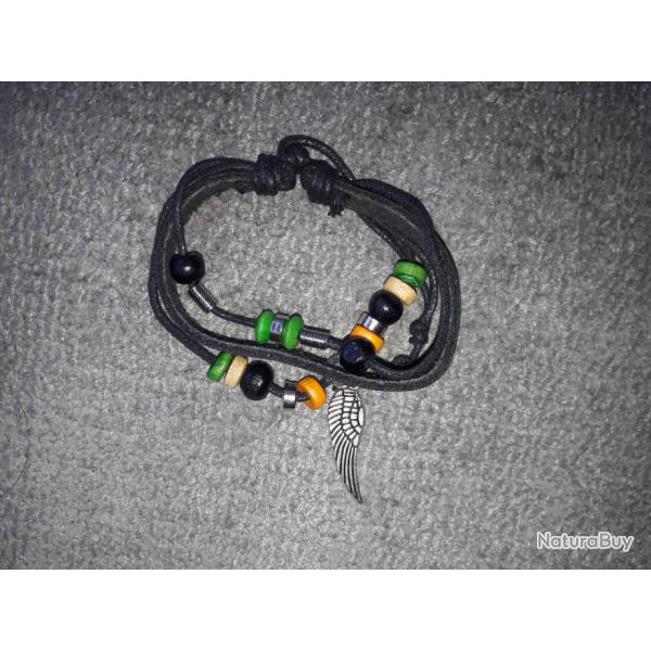 folk ART artisanal Rares faits main BRACELETS BIKER Chasse Pche Nature Aventure, cuir et perles