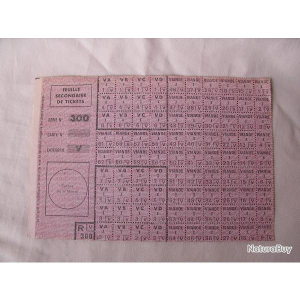 WW2/POSTWAR FRANCE TICKET DE RATIONNEMENT FEUILLE SECONDAIRE DE TICKET S�RIE 300 CAT�GORIE V 7