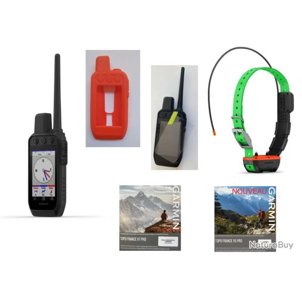 Garmin pack Alpha 300F avec 1 collier TT25F + topographie Garmin 1/4 de France + verre tremp� + coqu