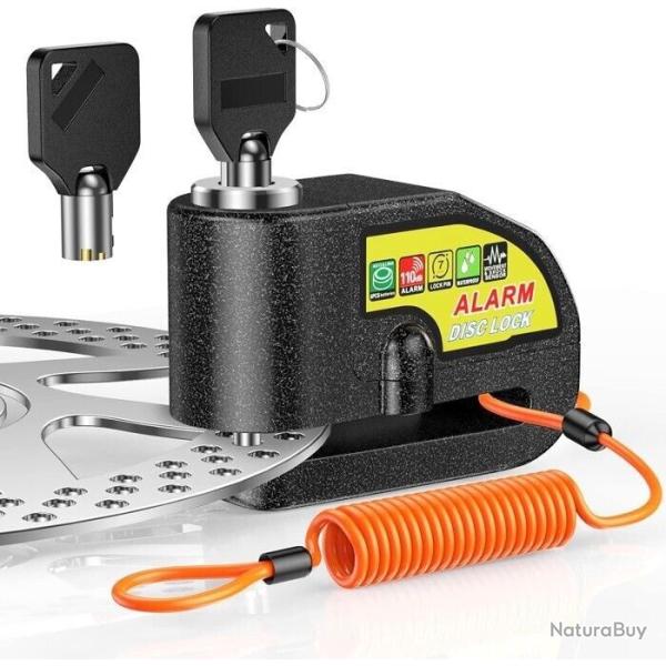 Antivol Moto avec Alarme 110 dB - Bloc Disque + C�ble de 1,2 m, 2 Cl�s Noir