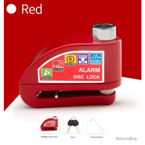 Alarme de Verrouillage pour Moto et V�lo - Cadenas de S�curit� en Alliage d'Aluminium Rouge