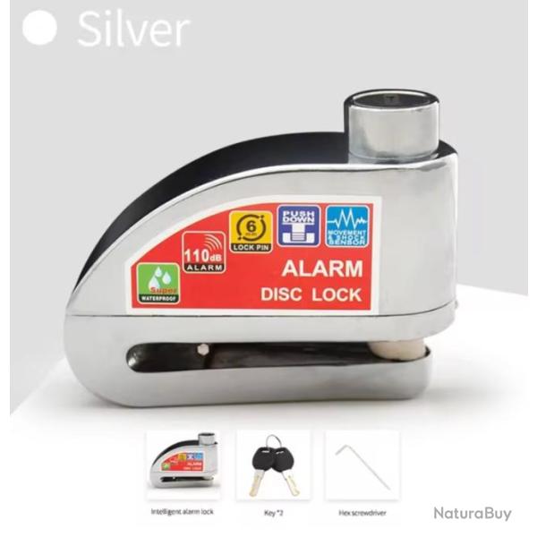 Alarme de Verrouillage pour Moto et V�lo - Cadenas de S�curit� en Alliage d'Aluminium Argent
