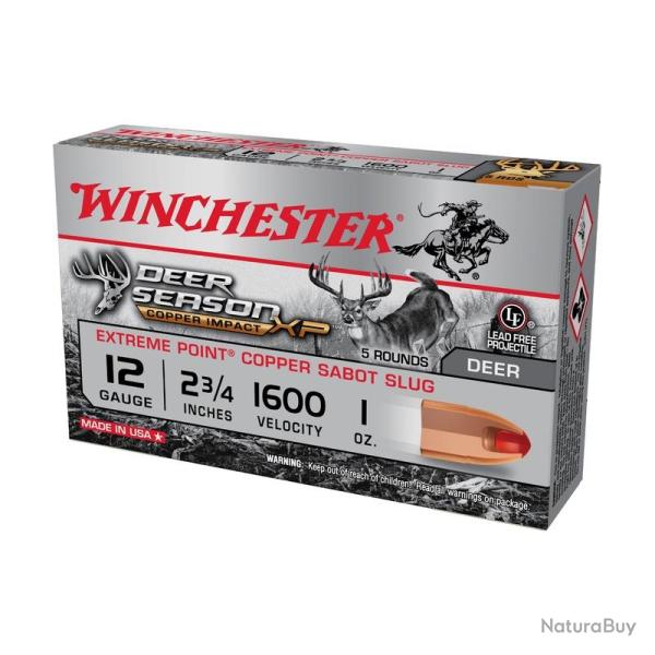 WINCHESTER Cartouches de chasse Slug deer season sans plomb - par boite de 5  12  / 70  28g