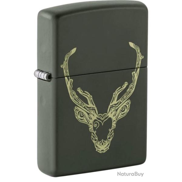 Briquet Zippo vert  ��t�te de cerf��