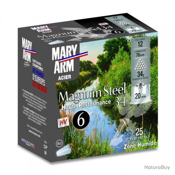 Cartouches MARY ARM Magnum steel 34 - Cal 12/76 34gr N�6 BJ X 25 CAL 12 6
