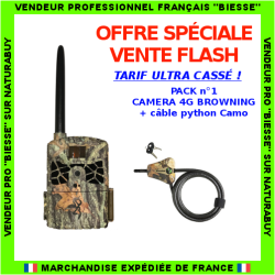PACK n&deg;1 : Cam&eacute;ra surveillance Browning Defender Wireless 4G + C&acirc;ble python camouflage