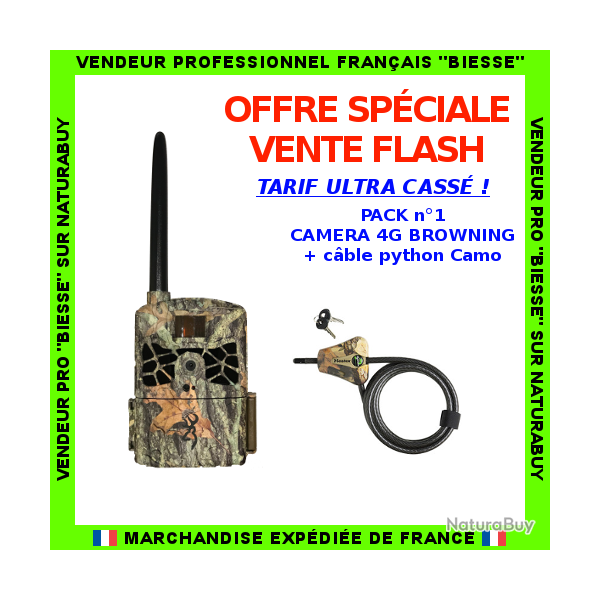 PACK n�1 : Cam�ra surveillance Browning Defender Wireless 4G + C�ble python camouflage