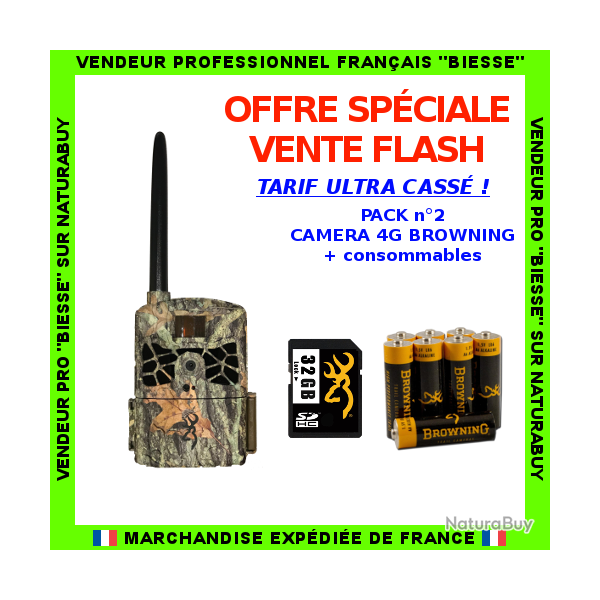 PACK n�2 : Cam�ra Browning Defender Wireless 4G + piles et SD 32Go Browning