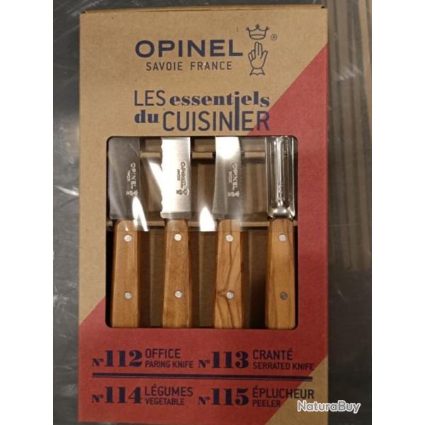 ENSEMBLE DE 3 COUTEAUX INOX OPINEL  +   1 EPLUCHEUR MANCHE OLIVIER port inclus ref: opi07